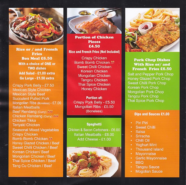 Menu of Fusion King Aberystwyth