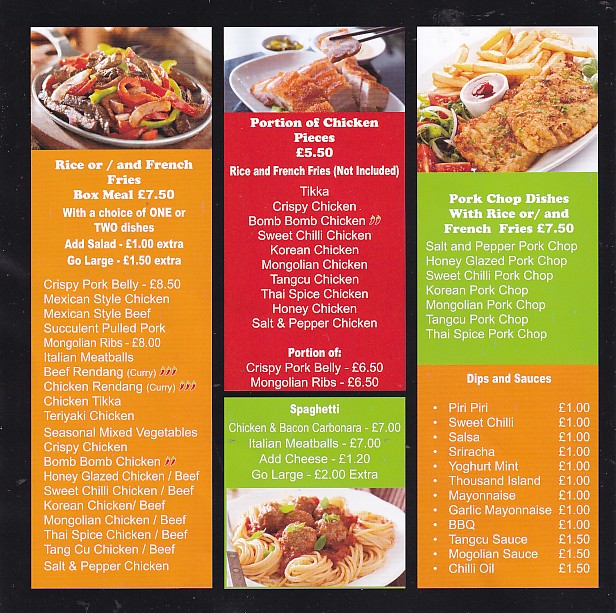 Menu of Fusion King Aberystwyth