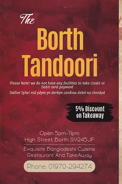 Menu of Borth Tandoori, 