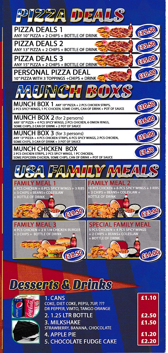 USA Fried Chicken Milford Haven menu