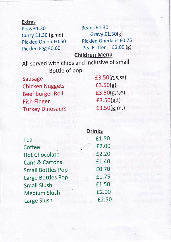 Menu of Captains Rendezvous New Quay Wales