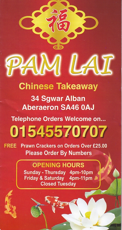 Menu of Pam Lai,Chinese Takeaway in Aberaeron