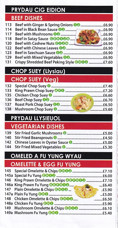 Menu of Pam Lai,Chinese Takeaway in Aberaeron