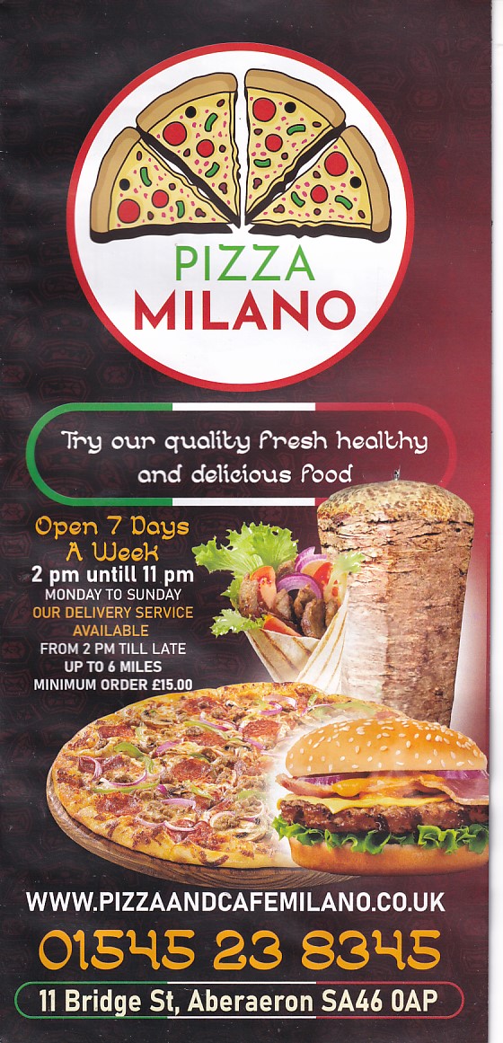 Menu of Pizza Milano Takeaway in Aberaeron