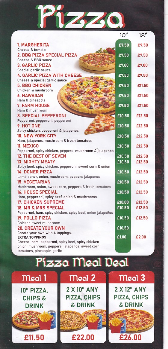 Menu of Pizza Milano Takeaway in Aberaeron