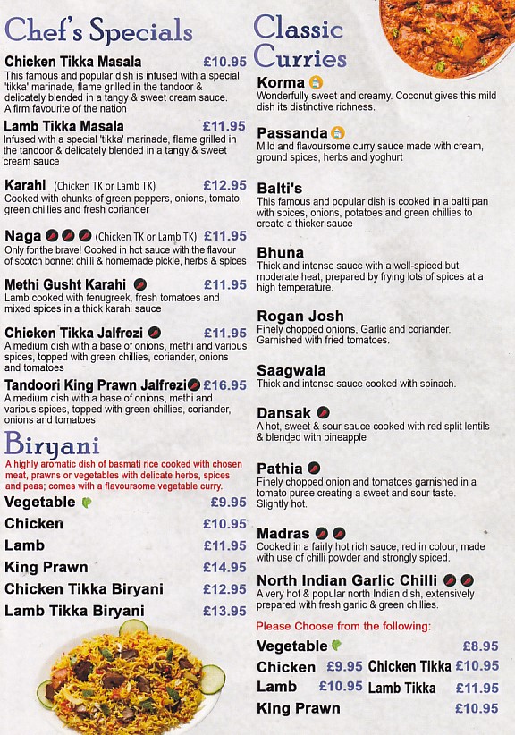 Menu of Saagar Tandoori Takeaway in Aberaeron