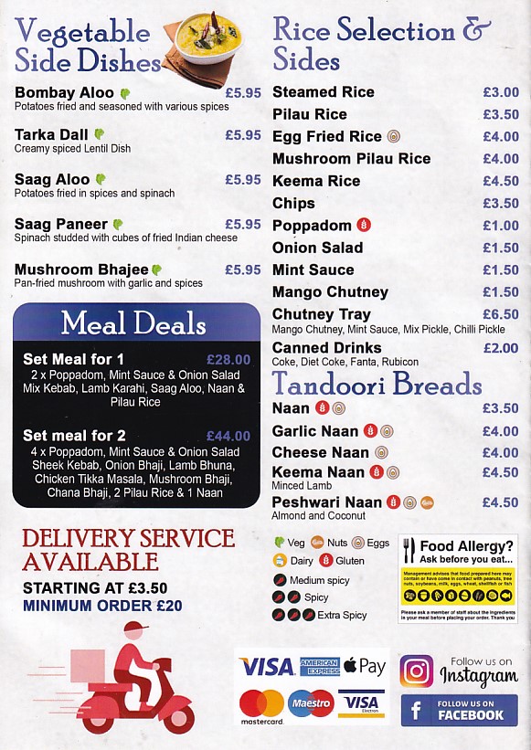 Menu of Saagar Tandoori Takeaway in Aberaeron