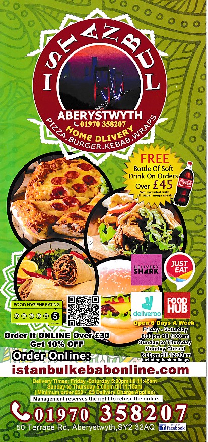 Menu of Istanbul  Pizza Takeaway Aberystwyth