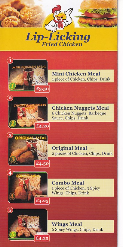 Menu of Lip Licking Fried Chicken Aberystwyth