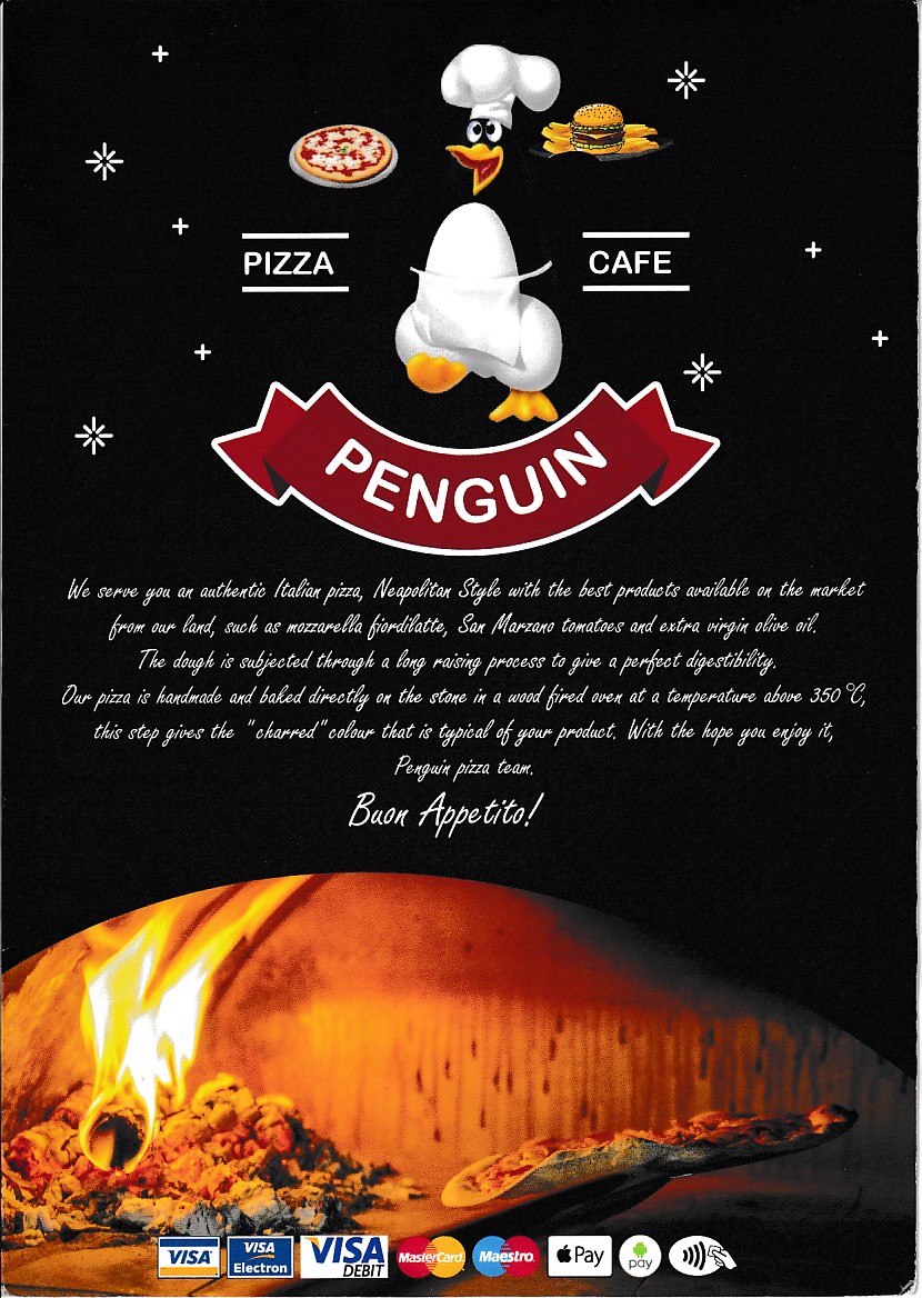 Menu of Penguin Pizza Cafe Aberystwyth