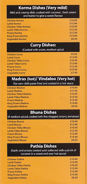  Menu of Ranas Kitchen, Aberystwyth