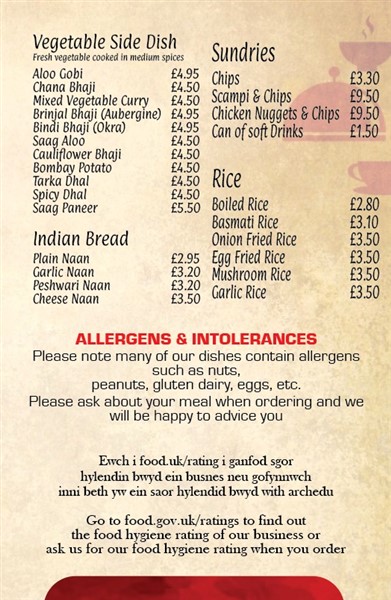 Menu of Borth Tandoori, 