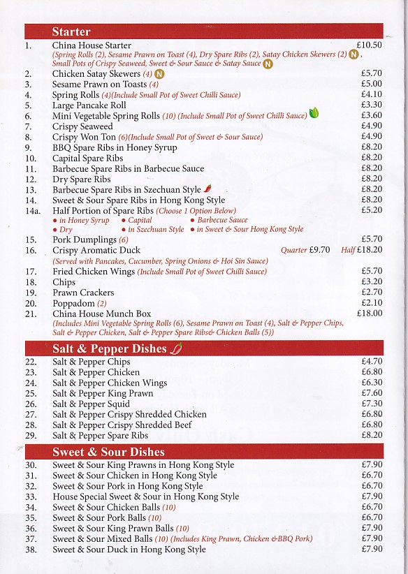 China House Menu Bow Street 