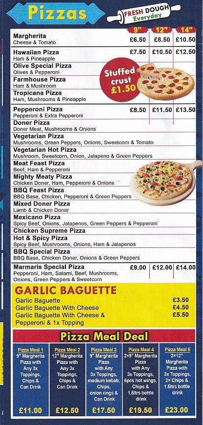 Menu of Pizza Marmaris Bow Street, Aberystwyth