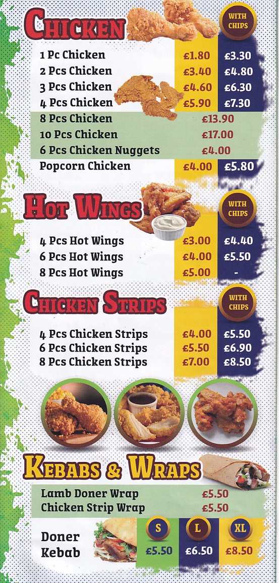 Menu of Cardigan Fried Chicken