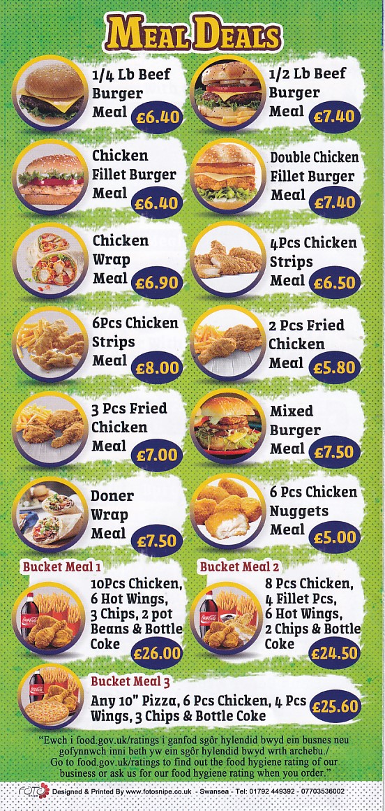 Menu of Cardigan Fried Chicken