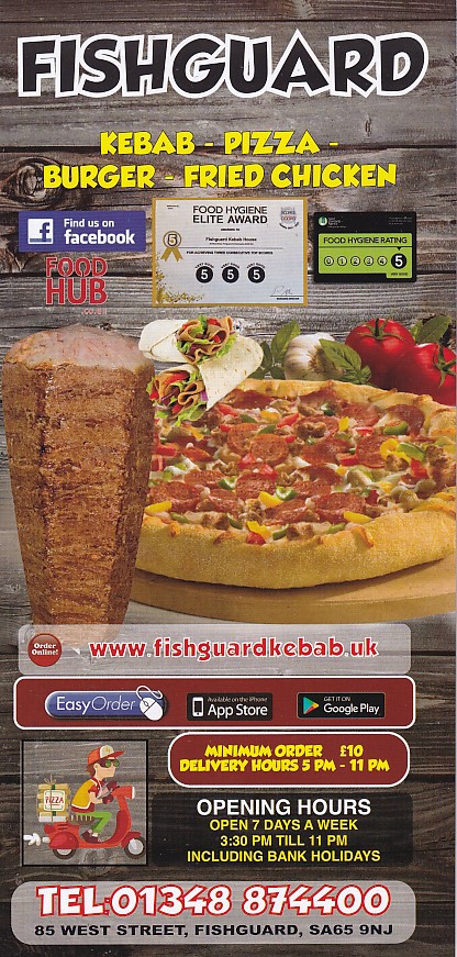 Menu of Fishguard Kebab Pizza