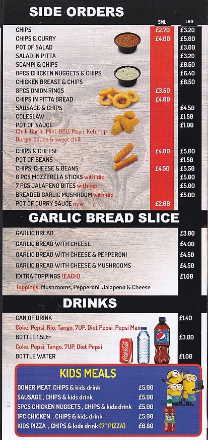 Menu of Fishguard Kebab Pizza