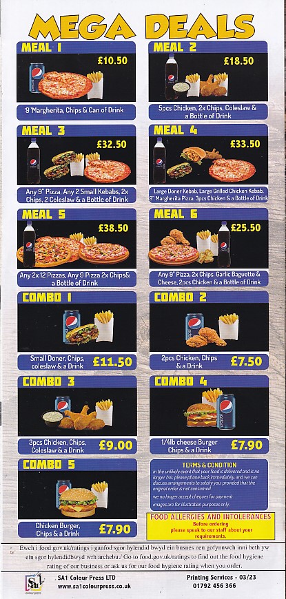 Menu of Fishguard Kebab Pizza