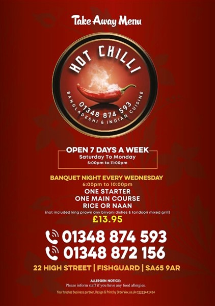 Menu of Hot Chilli Fishguard first page