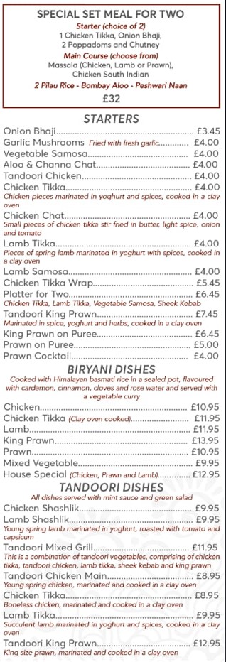 Hot Chilli indian menu fishguard