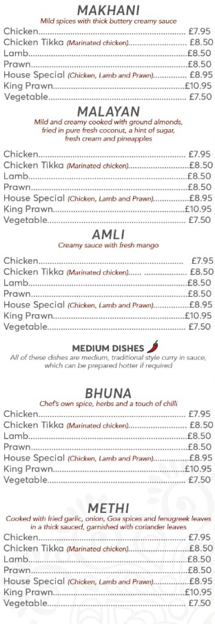 Hot Chilli indian menu fishguard