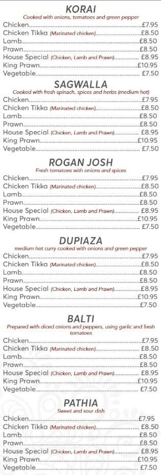 Hot Chilli indian menu fishguard