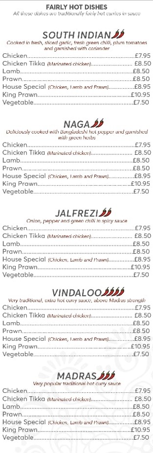 Hot Chilli indian menu fishguard