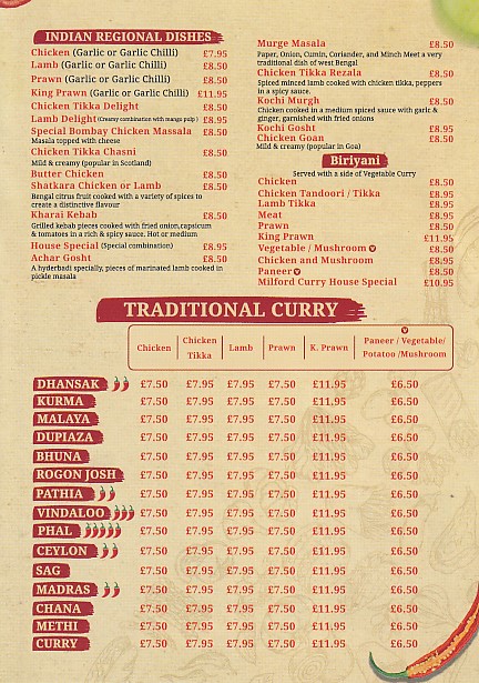 Menu 3 of MILFORD Curry House